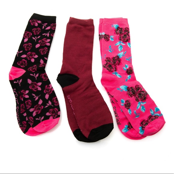 Betsey Johnson 3PR Knit Multi Pattern Crew Socks - Picture 2 of 3